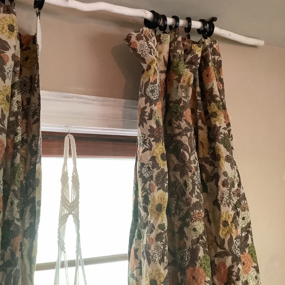Vintage 60’s 70’s Cream Brown Orange Yellow Green Drapes Curtains 10 Pieces